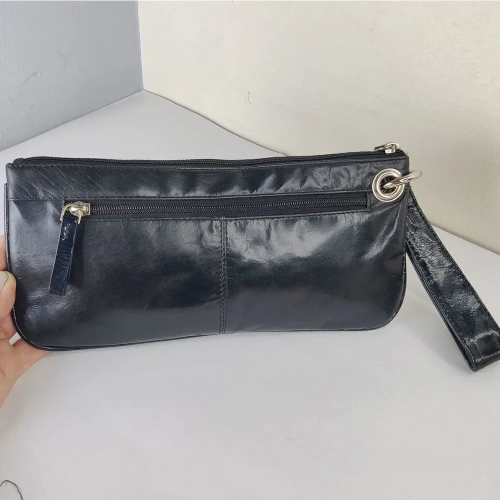 Sophia visconti Clutch Wristlet Studded Black Leather  Lime Green Lined Handbag